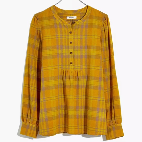 Madewell | Yellow Flannel Leysfield Popover Shirt - Picture 4 of 12